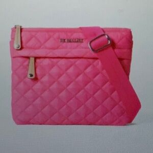 MZ Wallace Neon Pink Flat Metro Crossbody bag. Nylon with leather accents.